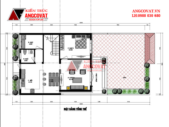 Chi tiết bản vẽ thiết kế nhà 90m2 2 tầng mái lệch mặt tiền 9m tại Hưng Yên BT128016