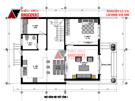 Chi tiết bản vẽ thiết kế nhà 90m2 2 tầng mái lệch mặt tiền 9m tại Hưng Yên BT128016