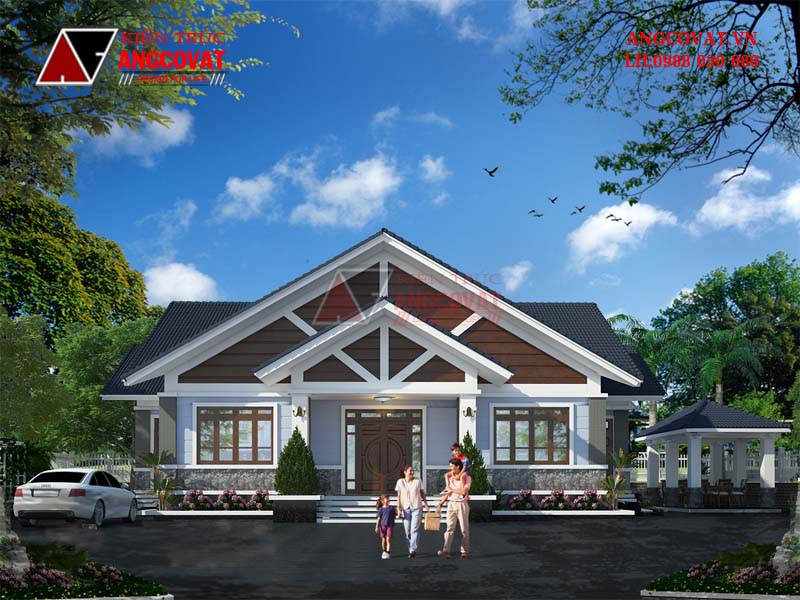 Phối cảnh 2: Mẫu thiết kế biệt thự 1 tầng 2 phòng ngủ diện tích 160m2