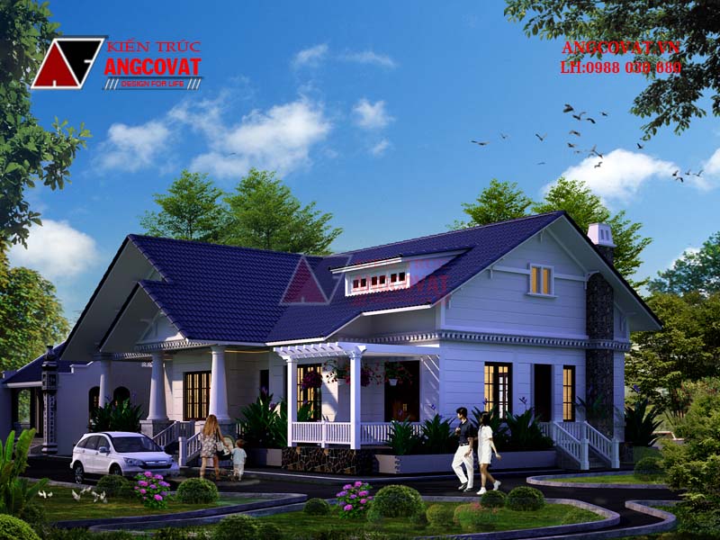 Phối cảnh 1: Mẫu thiết kế biệt thự 1 tầng 4 phòng ngủ đẹp