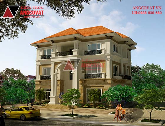 Thiết kế mẫu biệt thự 3 tầng kích thước 12x10m có gara kiểu tân cổ điển đẹp BT11645