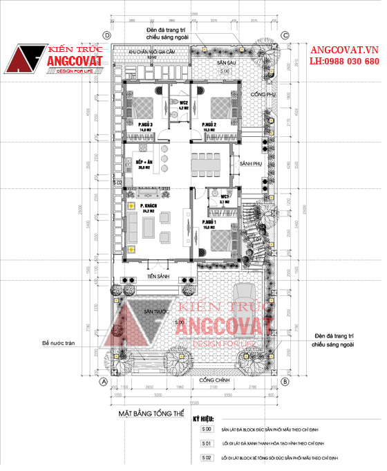 Thiết kế nhà 1 tầng 100m2 mặt tiền 8m phong cách cổ điển ở Thanh Hóa