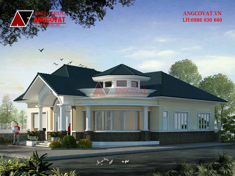 Phối cảnh view 2: Biệt thự vườn 1 tầng 4 phòng ngủ sang trọng, hiện đại