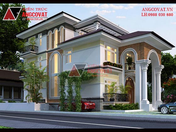 Hình ảnh kiến trúc biệt thự 3 tầng mặt tiền 10m phong cách châu Âu BT111655