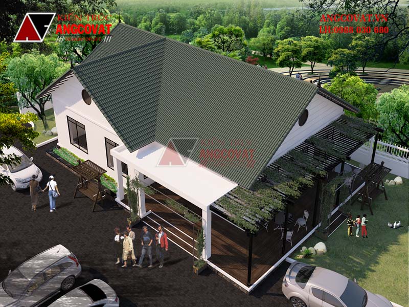 Phối cảnh 3: Biệt thự vườn 1 tầng 4 phòng ngủ mái thái đẹp