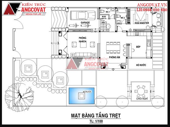 Mặt bằng bản vẽ nhà 2 tầng mái thái 1