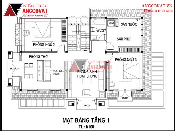 Mặt bằng bản vẽ nhà 2 tầng mái thái 2