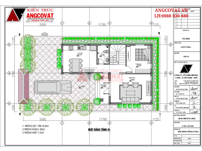 Bản vẽ mặt bằng tầng 1 nhà 2 tầng 70m2 mặt tiền 8m