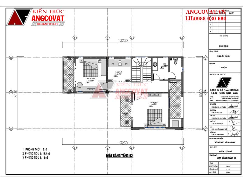 Bản vẽ mặt bằng tầng 2 nhà 2 tầng 70m2 mặt tiền 8m đẹp