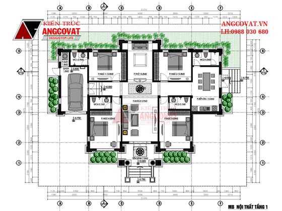 Mặt bằng biệt thự 200m2 mặt tiền 11m