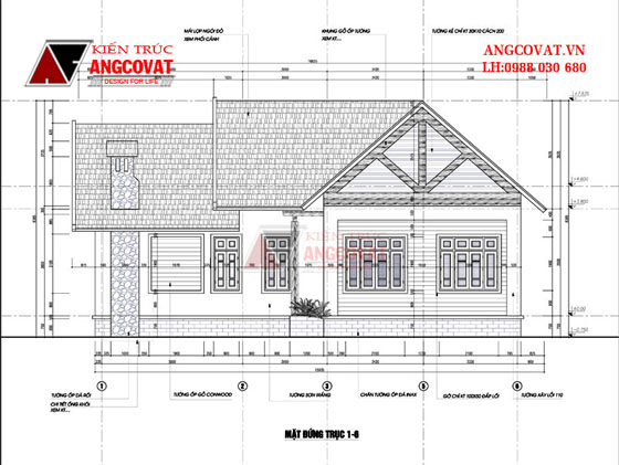 Mặt đứng bản vẽ nhà cấp 4 4 phòng ngủ 1
