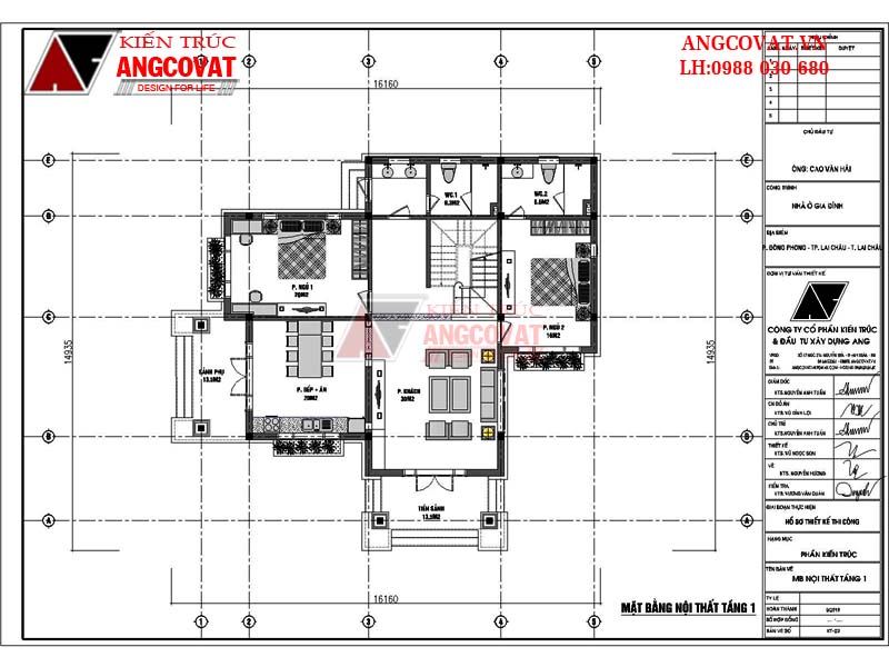 Mặt bằng tầng 1 mẫu nhà 2 tầng đẹp ở nông thôn 130m2