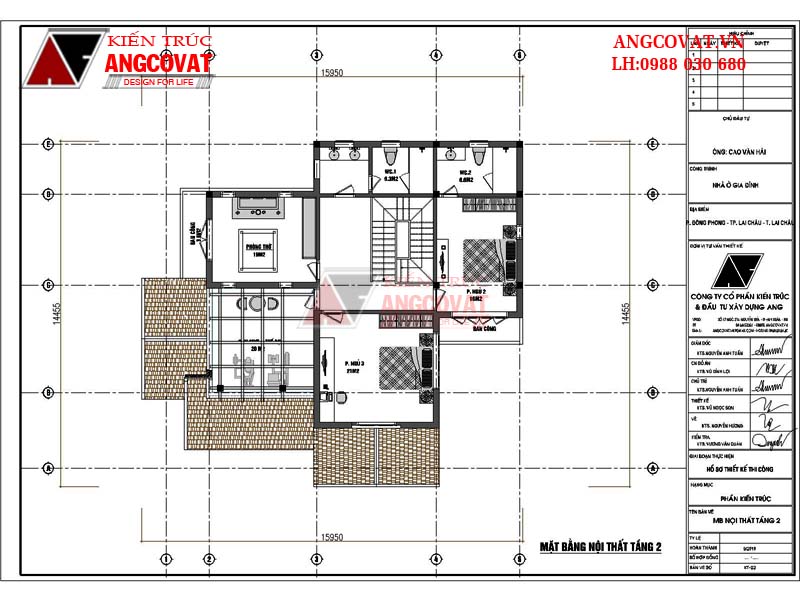 Mặt bằng tầng 2 mẫu nhà 2 tầng đẹp ở nông thôn diện tích 130m2