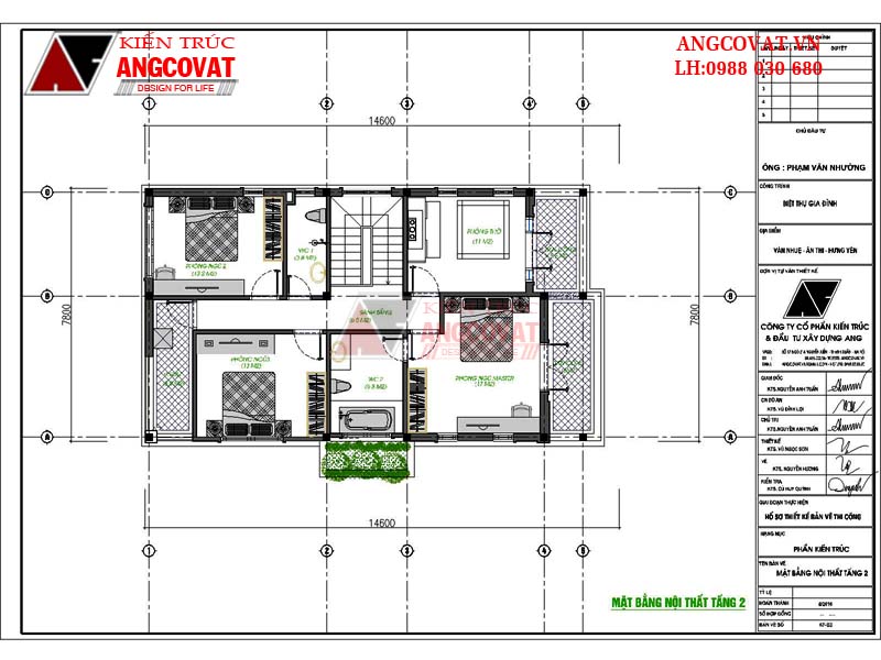 Bản vẽ chi tiết mẫu nhà biệt thự 2 tầng kích thước 8x15m tại Hưng yên