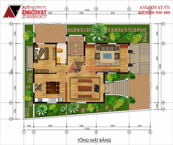 Mặt bằng nhà 2 tầng mặt tiền 10m 1