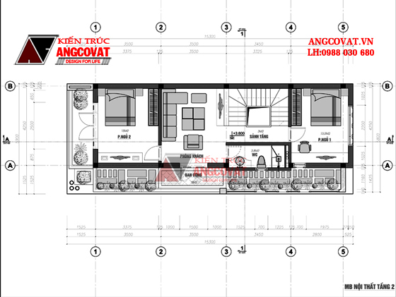 Mặt bằng nhà 3 tầng 70m2 2