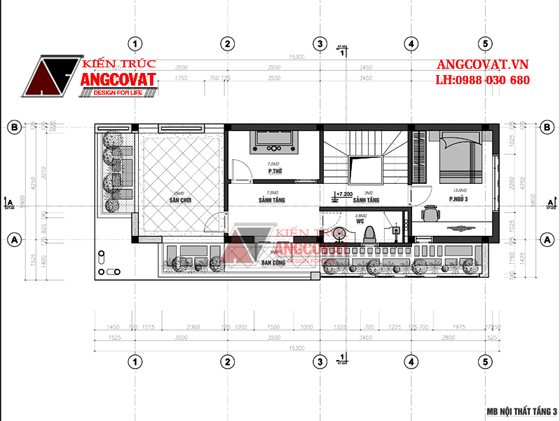 Mặt bằng nhà 3 tầng 70m2 3