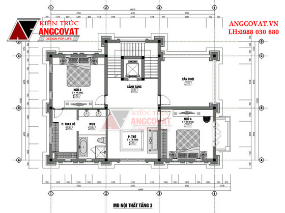 Mặt bằng nhà 3 tầng kiểu Pháp 4