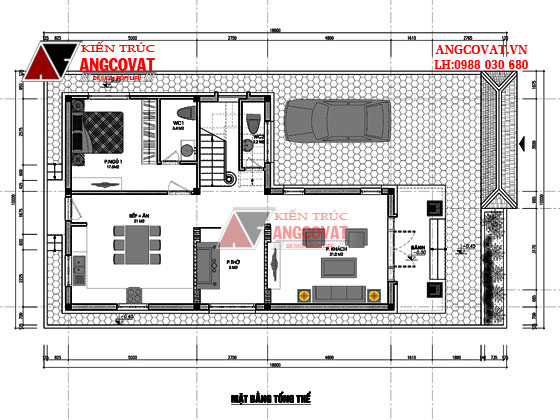 mặt bằng tổng thể biệt thự 2 tầng 4 phòng ngủ 90m2 theo phong cách tân cổ điển