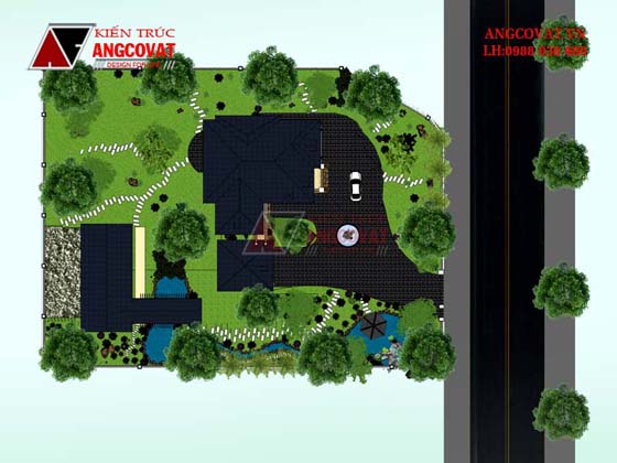 Bản vẽ tổng mặt bằng mẫu thiết kế nhà 2 tầng phong cách Châu Âu đẹp