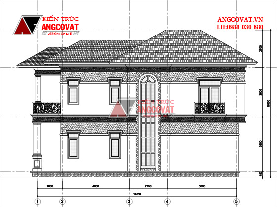 mặt cắt mẫu thiết kế 2 tầng 4 phòng ngủ 90m2 phong cách tân cổ điển