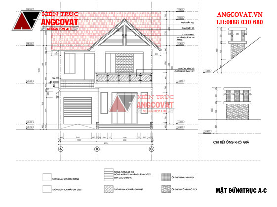 mặt cắt trục a-c thiết kế biệt thự 100m2 2 tầng 4 phòng ngủ đơn giản mà đẹp