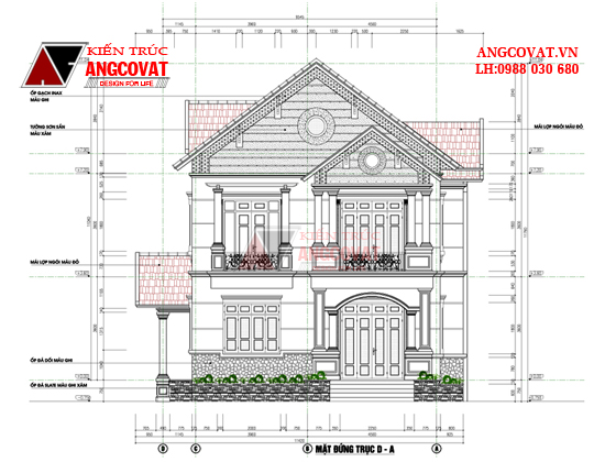 Mặt đứng biệt thự 2 tầng 3 phòng ngủ 1