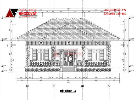 Mặt đứng xây nhà cấp 4 3 phòng ngủ 1