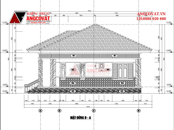 Mặt đứng xây nhà cấp 4 3 phòng ngủ 2