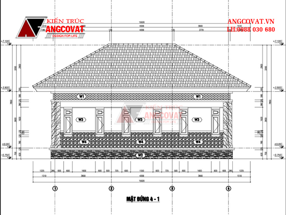 Mặt đứng xây nhà cấp 4 3 phòng ngủ 4