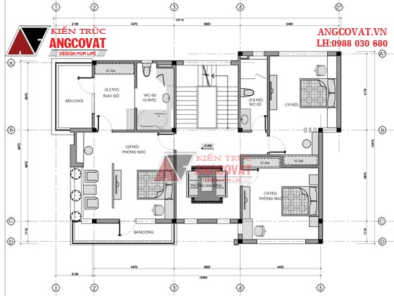 Design mẫu biệt thự 3 tầng mái bằng diện tích 8,5x13m hiện đại tại Quảng Ninh BT21855