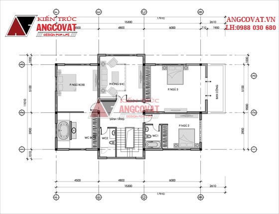 Thiết kế mẫu biệt thự 3 tầng tân cổ điển diện tích 170m2 mặt tiền 10m tại Hòa Bình BT5515