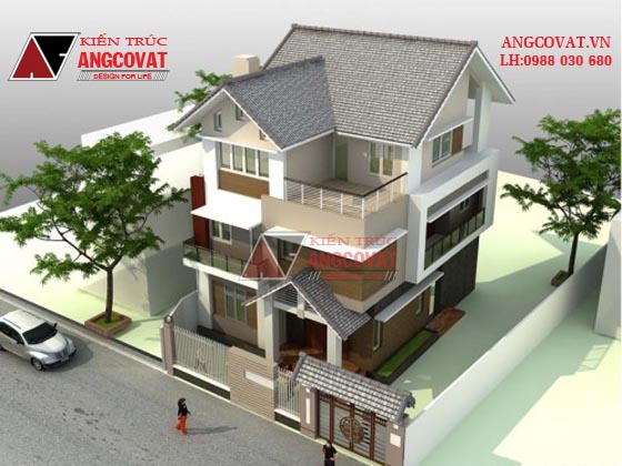 Design mẫu biết thự mặt tiền 8m 3 tầng phong cách hiện đại đẹp tại Điện Biên BT11755