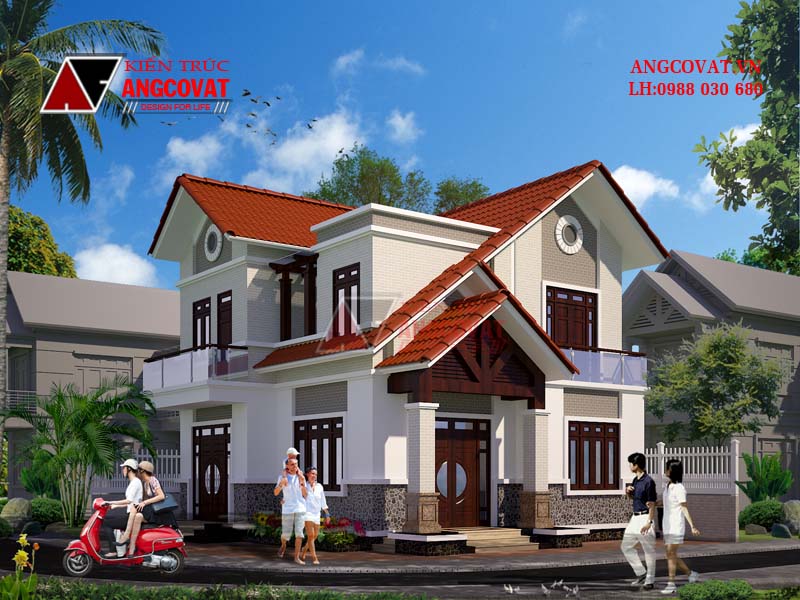 Phối cảnh view 1 - Thiết kế mau nha mat tien rong 10m 2 tầng hiện đại