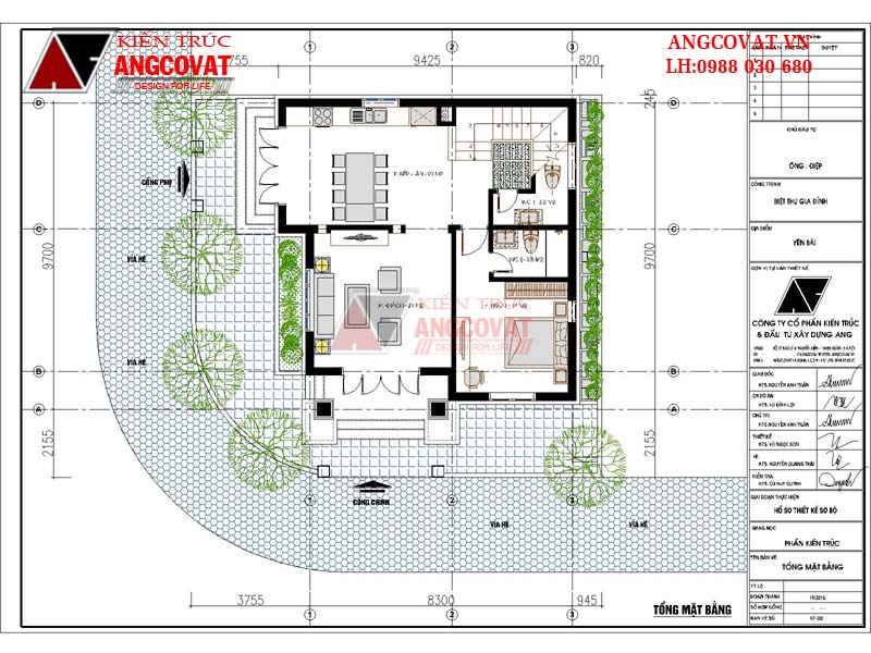 Mặt bằng tổng thể - Thiết kế mau nha mat tien rong 10m 2 tầng 80m2
