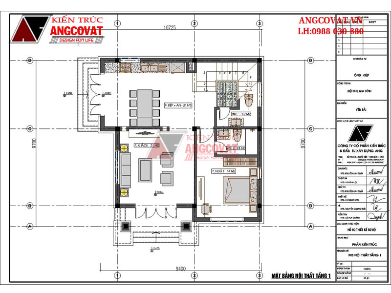Mặt bằng tầng 1 - Thiết kế mau nha mat tien rong 10m 2 tầng phong cách hiện đại đẹp