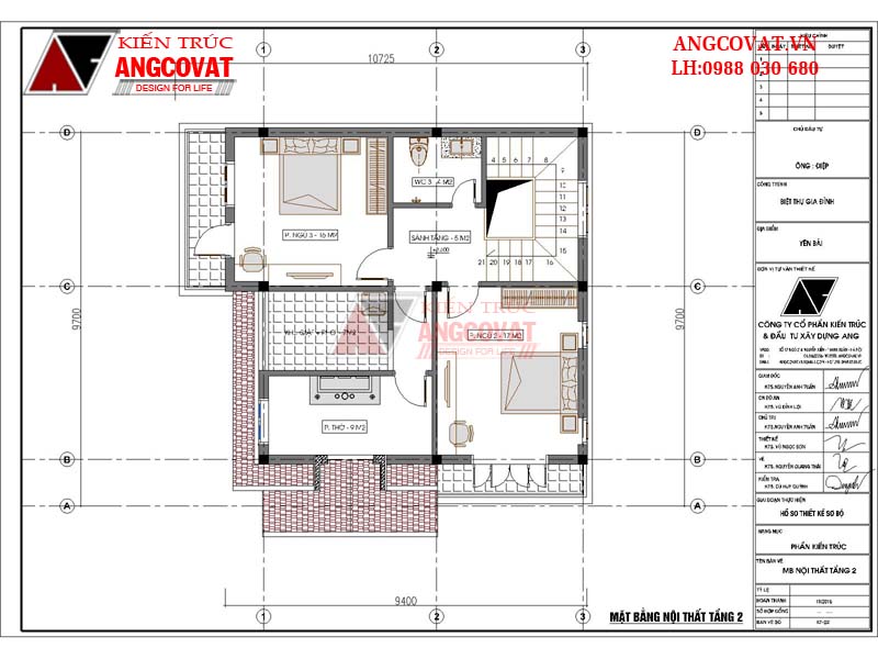 Mặt bằng tầng 2 - Thiết kế mau nha mat tien rong 10m 2 tầng 3 phòng ngủ
