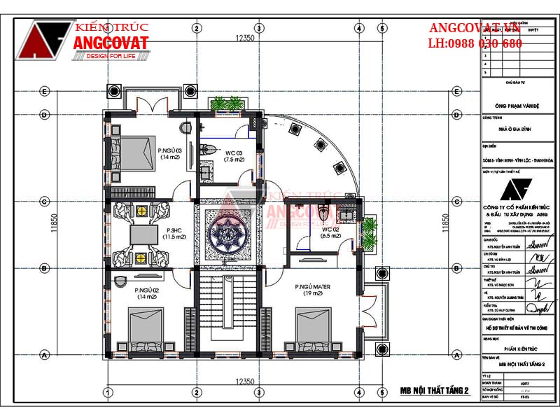 Mặt bằng tầng 2: Thiết kế nhà đẹp 130m2 2 tầng tân cổ điển mặt tiền 13m