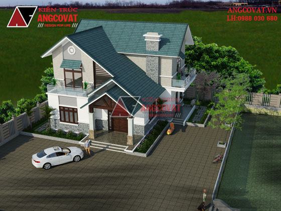Mau thiet ke nha vuon dep 2 tầng 5 phòng ngủ mái thái đẹp diện tích 120m2