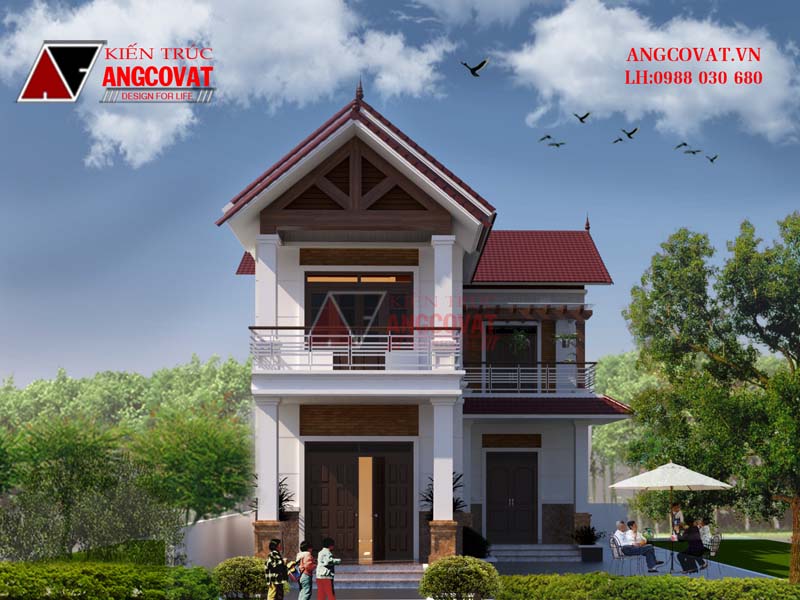 Phối cảnh view 2: Mẫu thiết kế nhà 2 tầng 3 phòng ngủ 1 phòng thờ đẹp