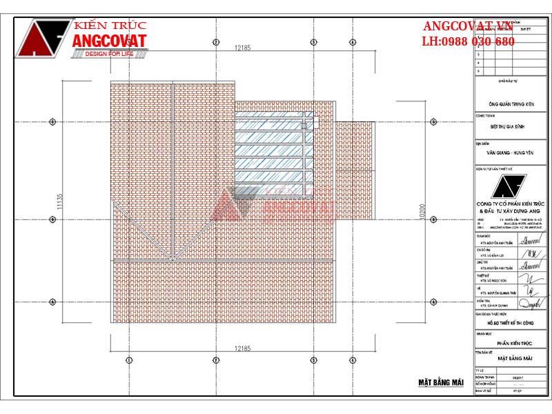 Mặt bằng tầng mái: Thiết kế nhà 2 tầng mái ngói mini diện tích 80m2 