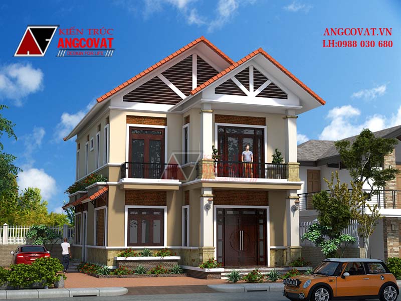 Thiết kế nhà 2 tầng mặt tiền 8m đẹp tại Hà Nội