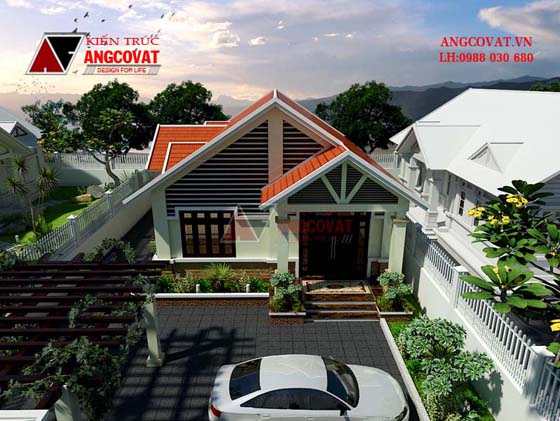 phối cảnh 1 mẫu nhà 1 tầng đẹp 3 phòng ngủ ở nông thôn với diện tích 120m2