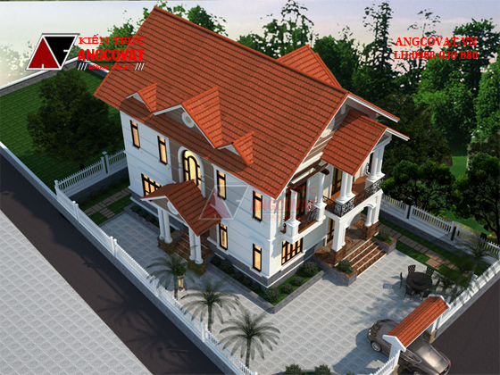 Phối cảnh 3 mẫu thiết kế nhà 2 tầng 3 phòng ngủ mái thái 100m2 theo phong cách tân cổ điển