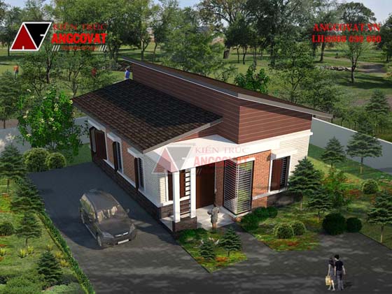 Phối cảnh view 3 - Thiết kế nhà 1 tầng 8x12m nhỏ xinh đẹp