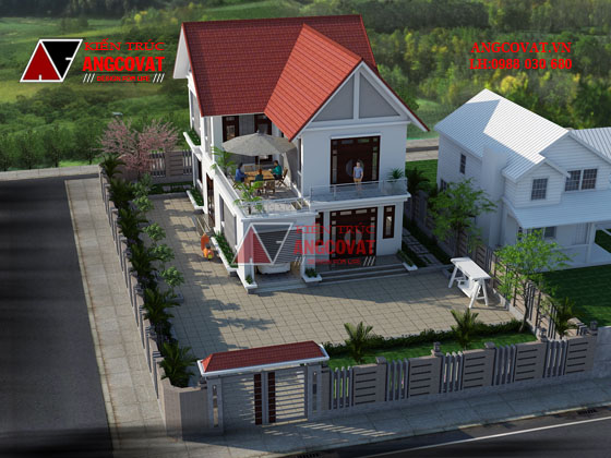 phối cảnh 2 thiết kế biệt hự 100m2 2 tầng 4 phòng ngủ đơn giản mà đẹp