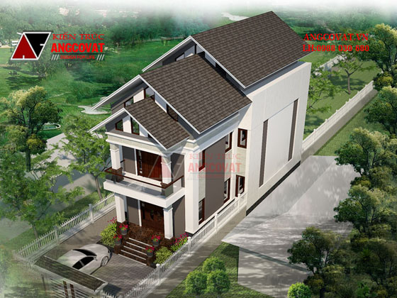 Phối cảnh ngoại thất view 3: Mẫu thiết kế nhà 2 tầng 4 phòng ngủ đẹp