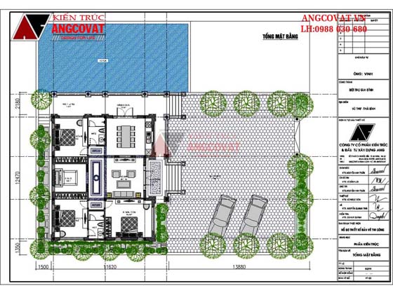 Tổng mặt bằng - Thiết kế nhà 1 tầng mái thái 3 phòng ngủ đẹp 120m2