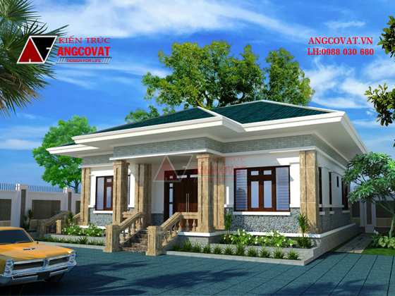 Phối cảnh xây nhà cấp 4 3 phòng ngủ 2