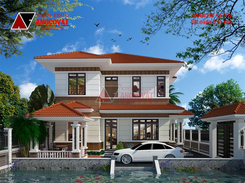 Phối cảnh thiết kế nhà 2 tầng 100m2 mặt tiền 10m hiện đại đẹp